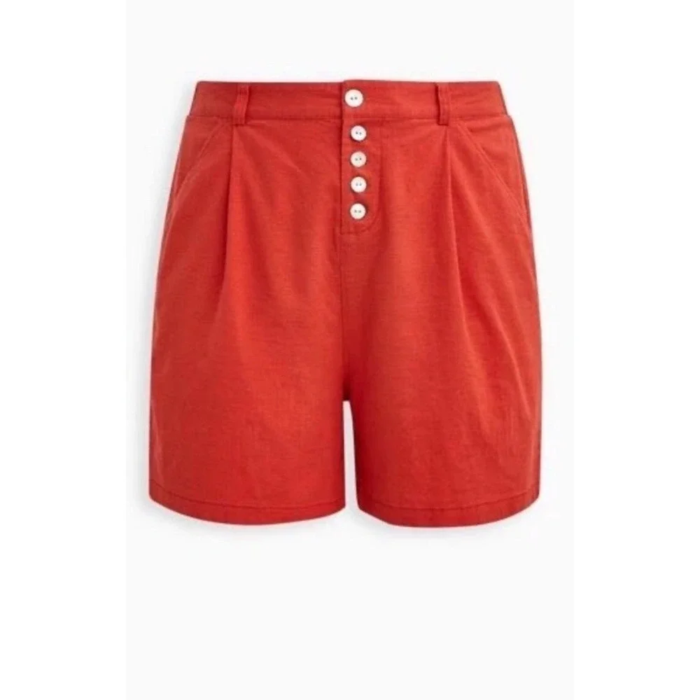 Torrid Shorts Women 12 Orange Linen Blend Pleated High Waist Sailor Resort